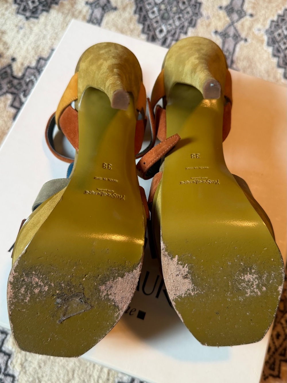 Yves Saint Laurent Multicolor Suede Platform Sandals – Size - Picture 10 of 11